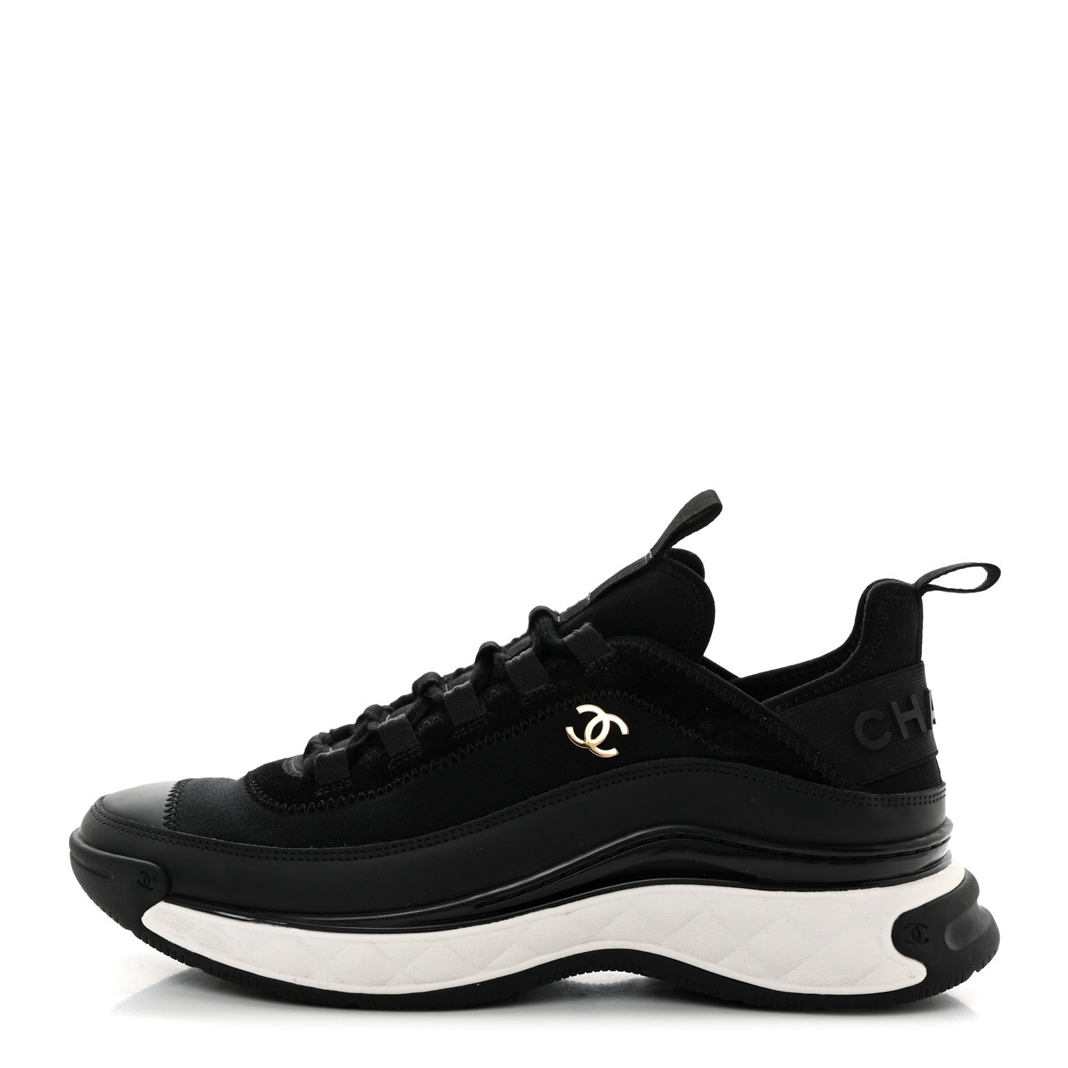 Chanel Velvet Calfskin Mixed Fibers CC Sneakers 40 Black 1 of 8