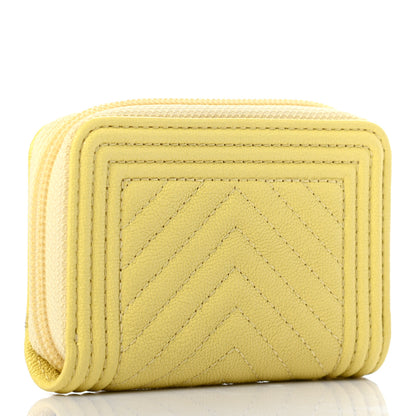 Chanel Caviar Chevron Quilted Boy Zip Around Coin Purse Wallet Yellow 3 of 7