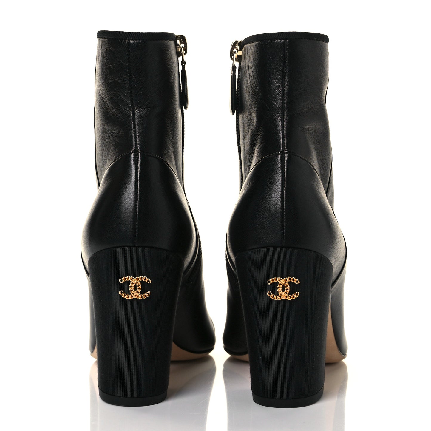 Lambskin Grosgrain CC Cap Toe Short Boots 38.5 Black