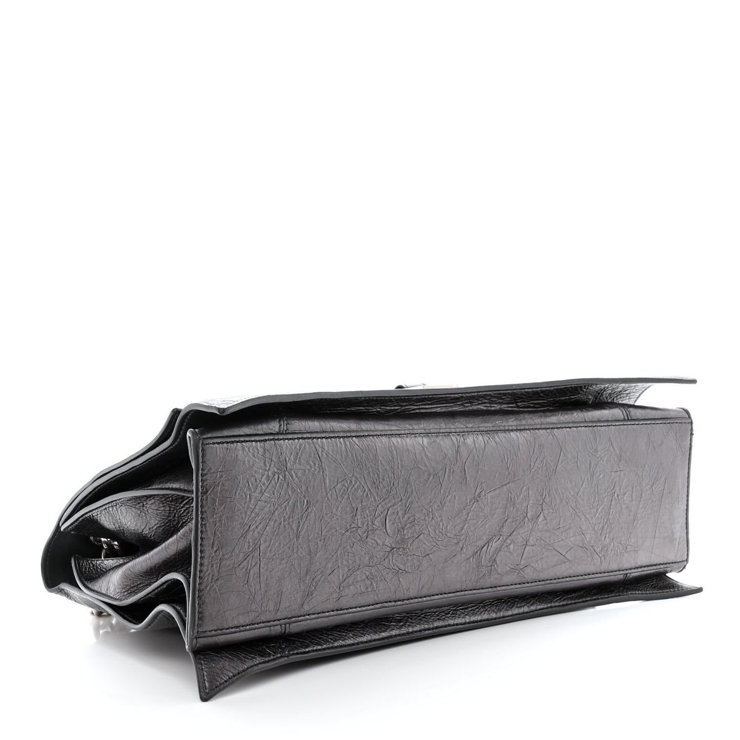 Metallic Crushed Calfskin Large Crush Chain Bag Steel Grey