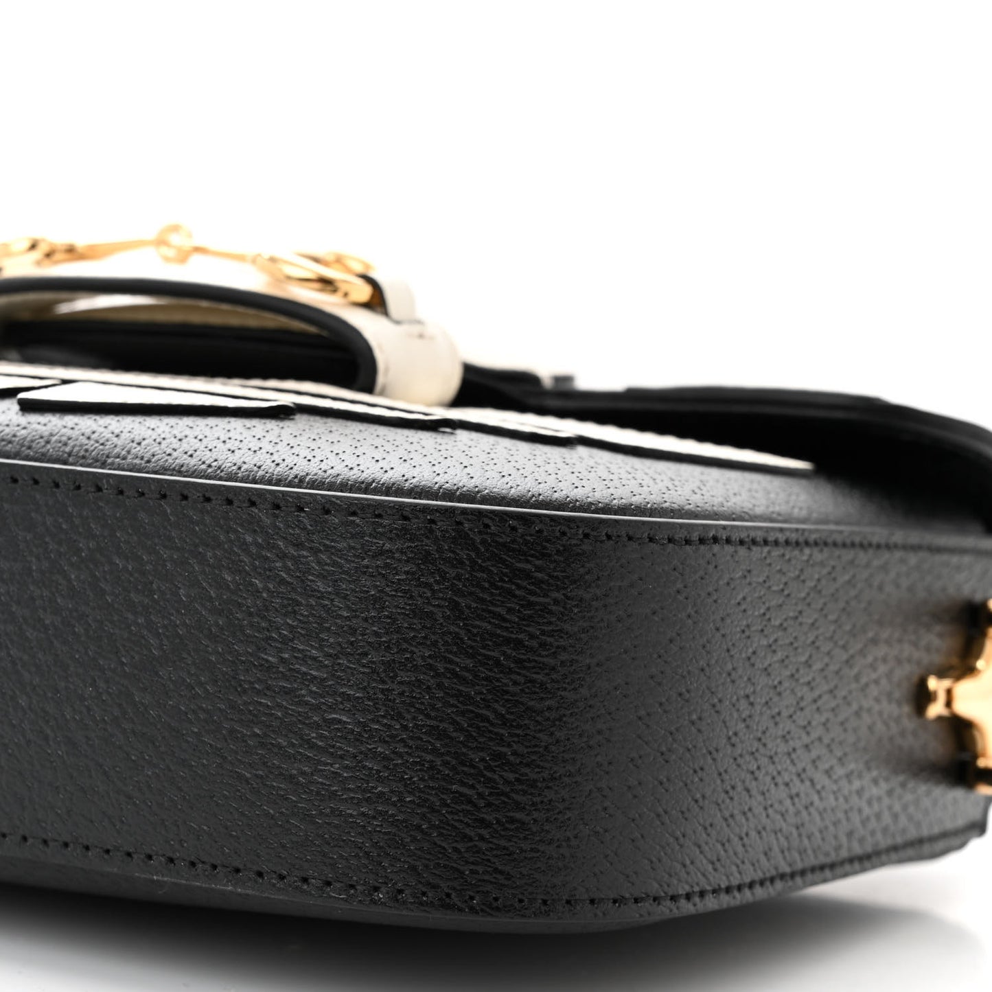 X ADIDAS Textured Dollar Calfskin Web Trefoil Mini Horsebit 1955 Shoulder Bag Black Off White