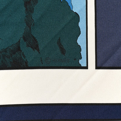 Hermes Silk Carre Wow Double Face Scarf 90 Bleu Vert Bleu Dur 4 of 6