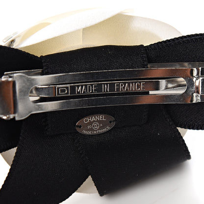 Chanel Satin Camellia CC Hair Clip Barrette White Black 4 of 4