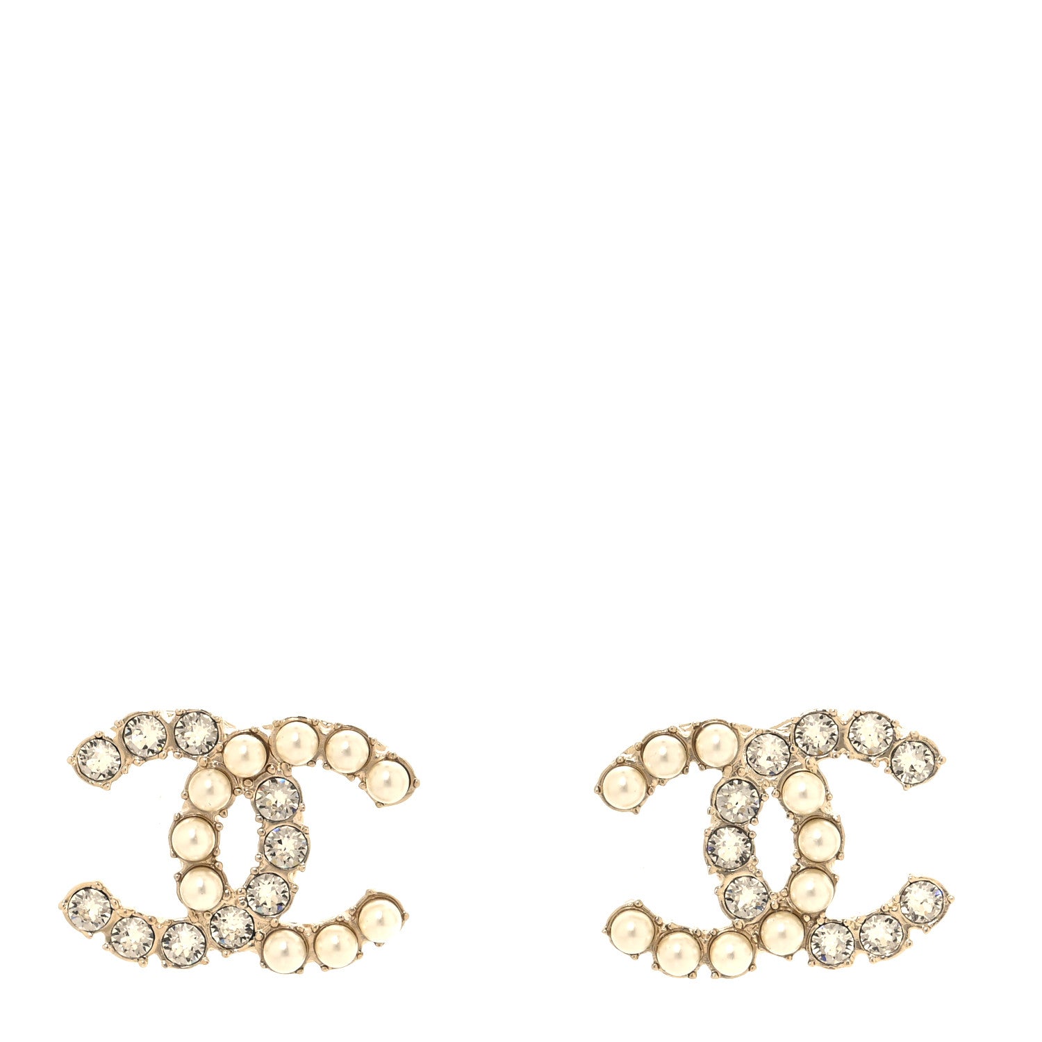 Chanel Crystal Pearl CC Dazzling Domino Earrings Gold 1 of 5