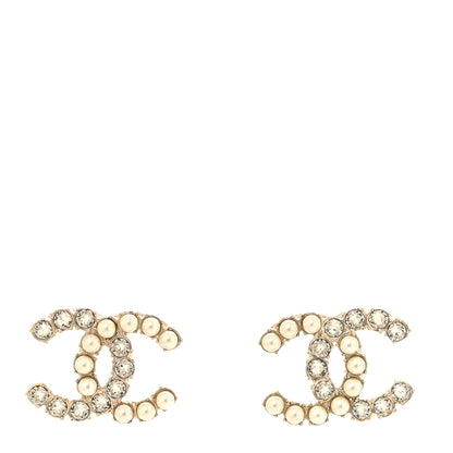 Chanel Crystal Pearl CC Dazzling Domino Earrings Gold 1 of 5