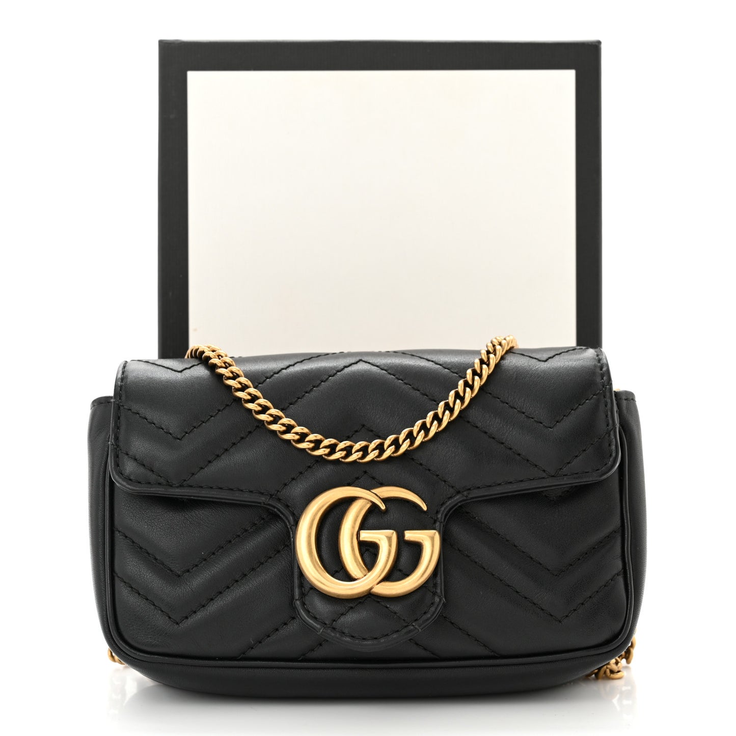 Calfskin Matelasse Super Mini GG Marmont Shoulder Bag Black