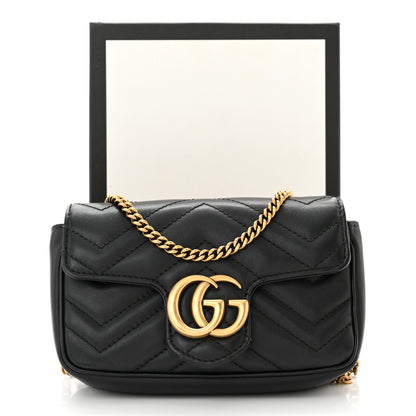 Gucci Calfskin Matelasse Super Mini GG Marmont Shoulder Bag Black 11 of 11