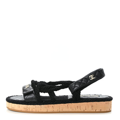 Chanel Cord Lambskin Quilted Logo Sandals 41 Black 1 of 7