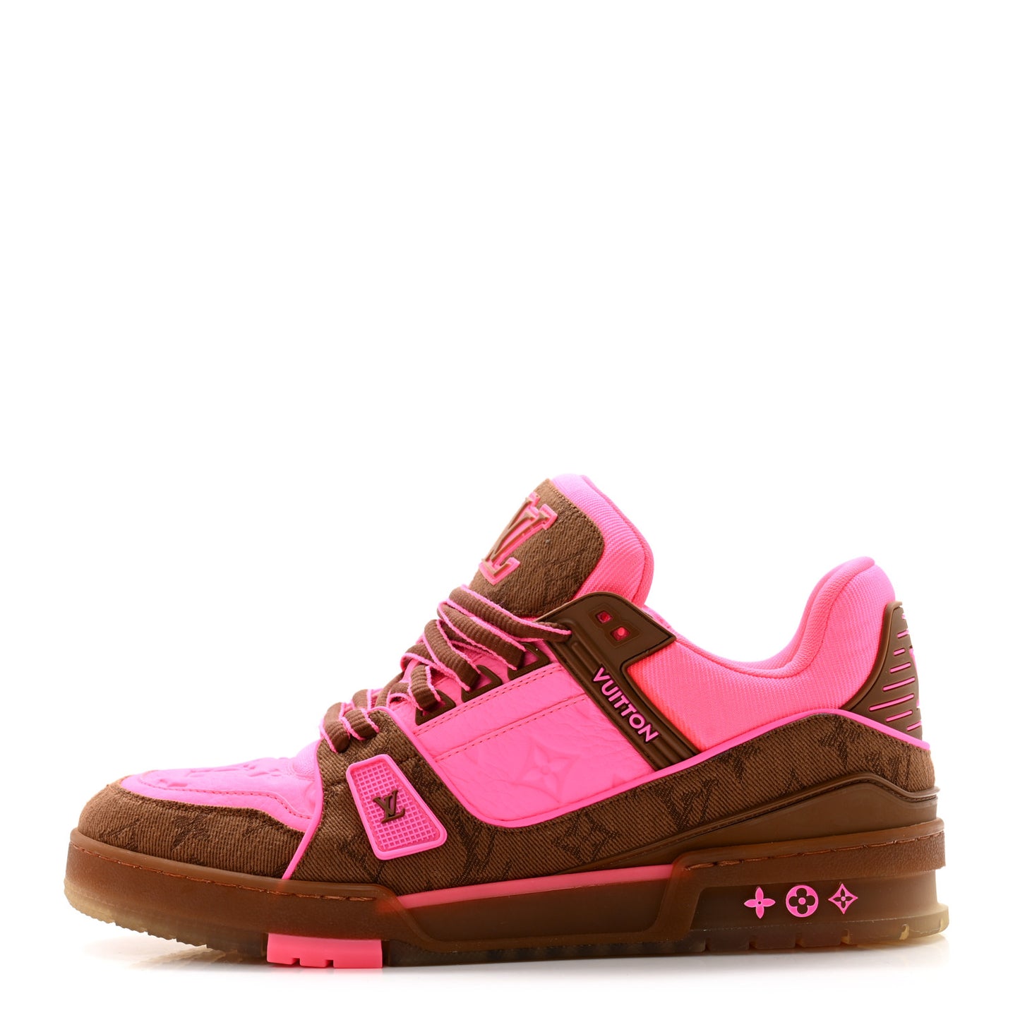 Calfskin Monogram Denim Mens LV Trainer Sneakers 8.5 Pink Brown