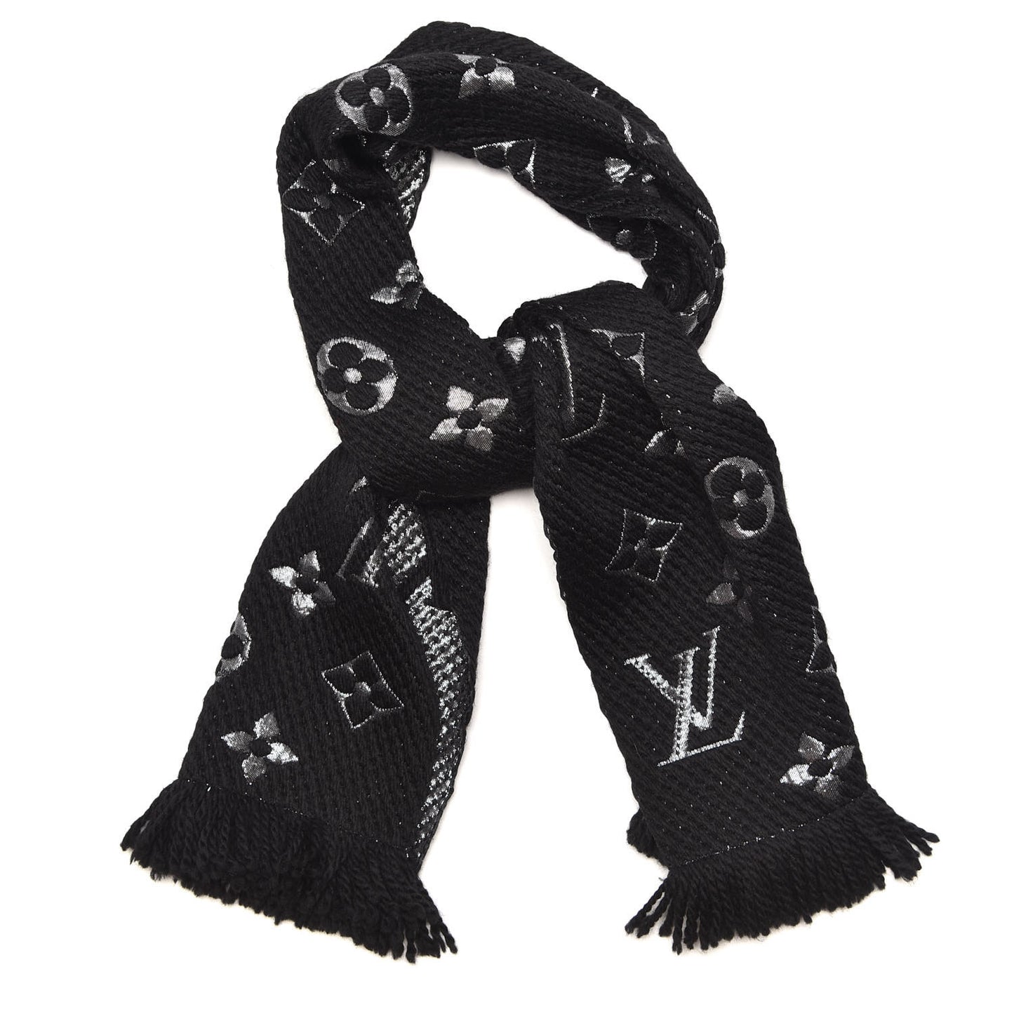 Wool Silk Logomania Shine Scarf Black