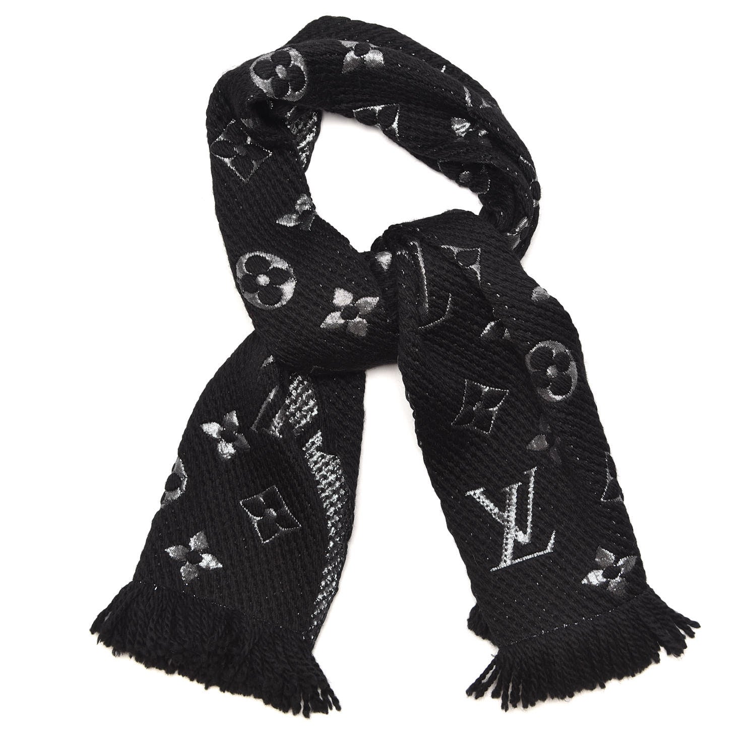 Louis Vuitton Wool Silk Logomania Shine Scarf Black 1 of 4