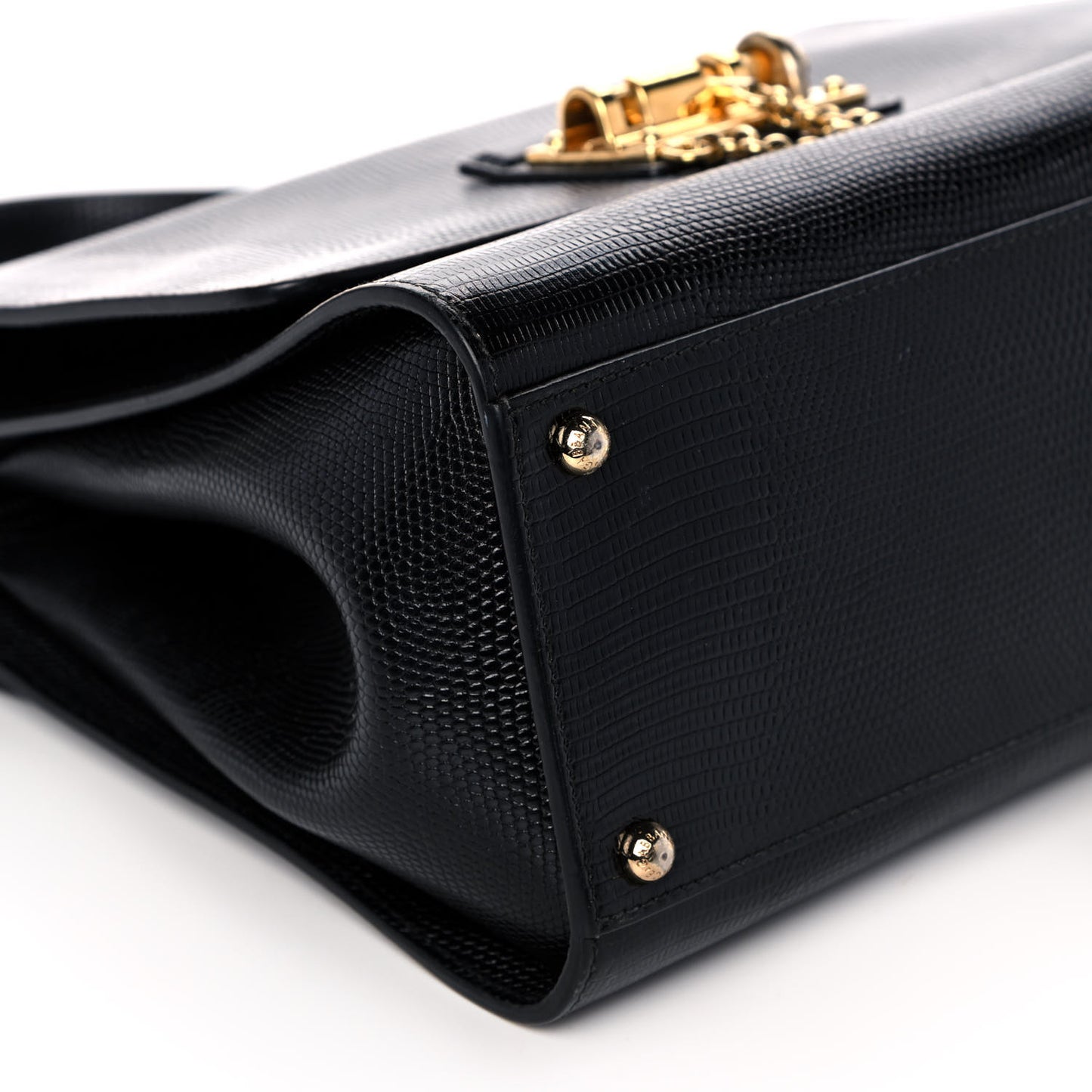 Lizard Calfskin Embossed Medium Monica Top Handle Bag Black