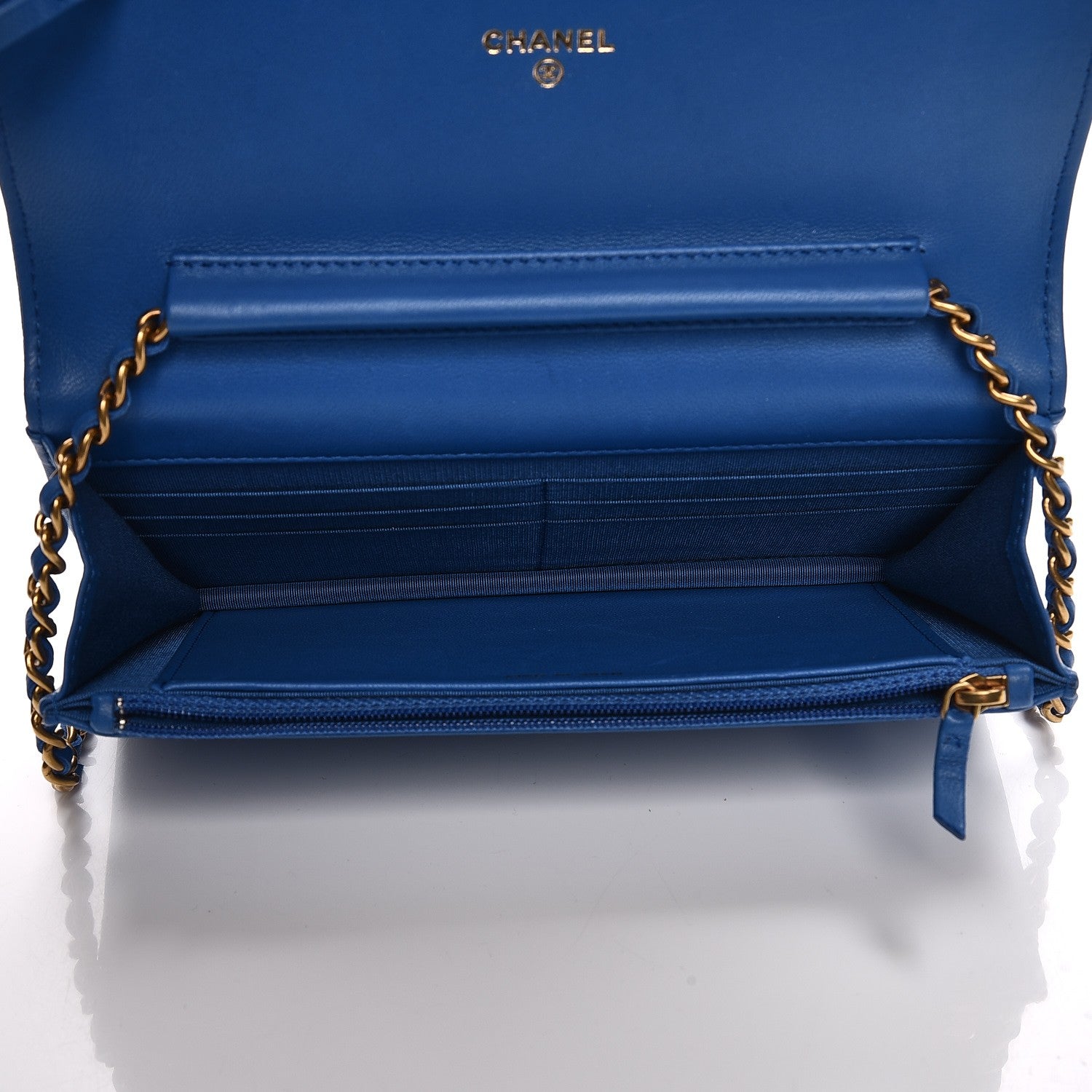 Chanel Lambskin Quilted Boy Wallet On Chain WOC Blue 5 of 9