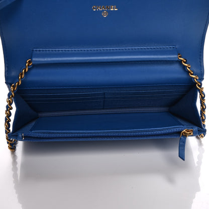 Chanel Lambskin Quilted Boy Wallet On Chain WOC Blue 5 of 9