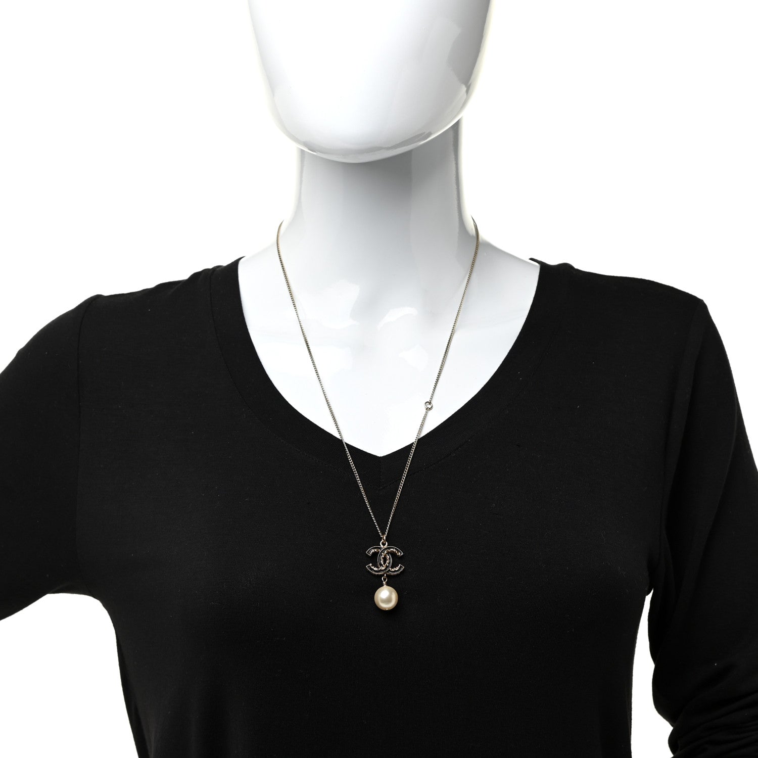 Chanel Enamel Pearl CC Baroque Drop Necklace Black Gold 2 of 5