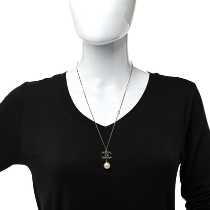 Chanel Enamel Pearl CC Baroque Drop Necklace Black Gold 2 of 5