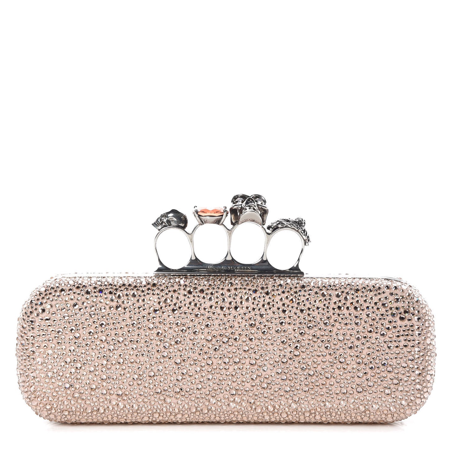 Swarovski Crystal Skull Knuckle Box Clutch Nude