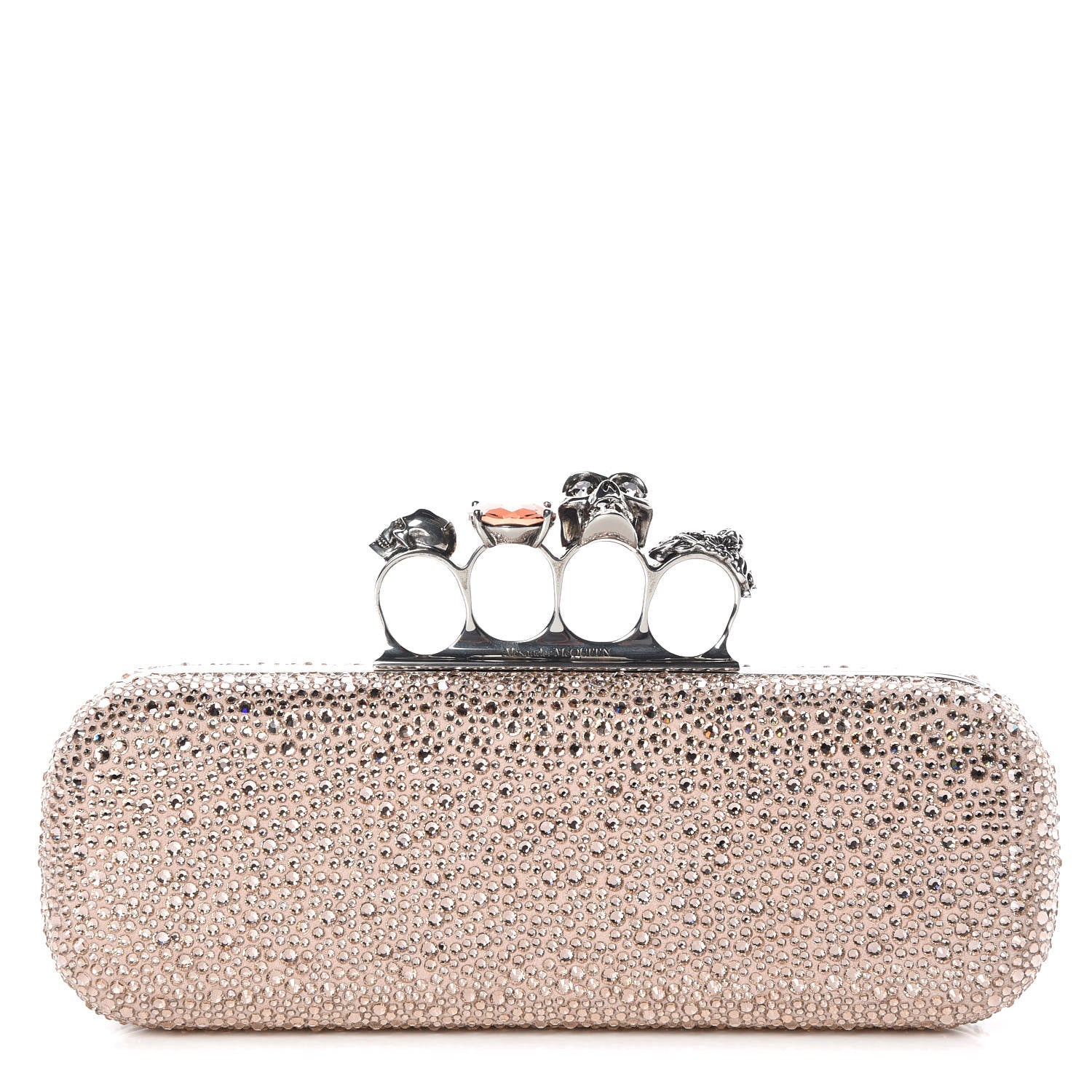 Alexander McQueen Swarovski Crystal Skull Knuckle Box Clutch Nude 1 of 6