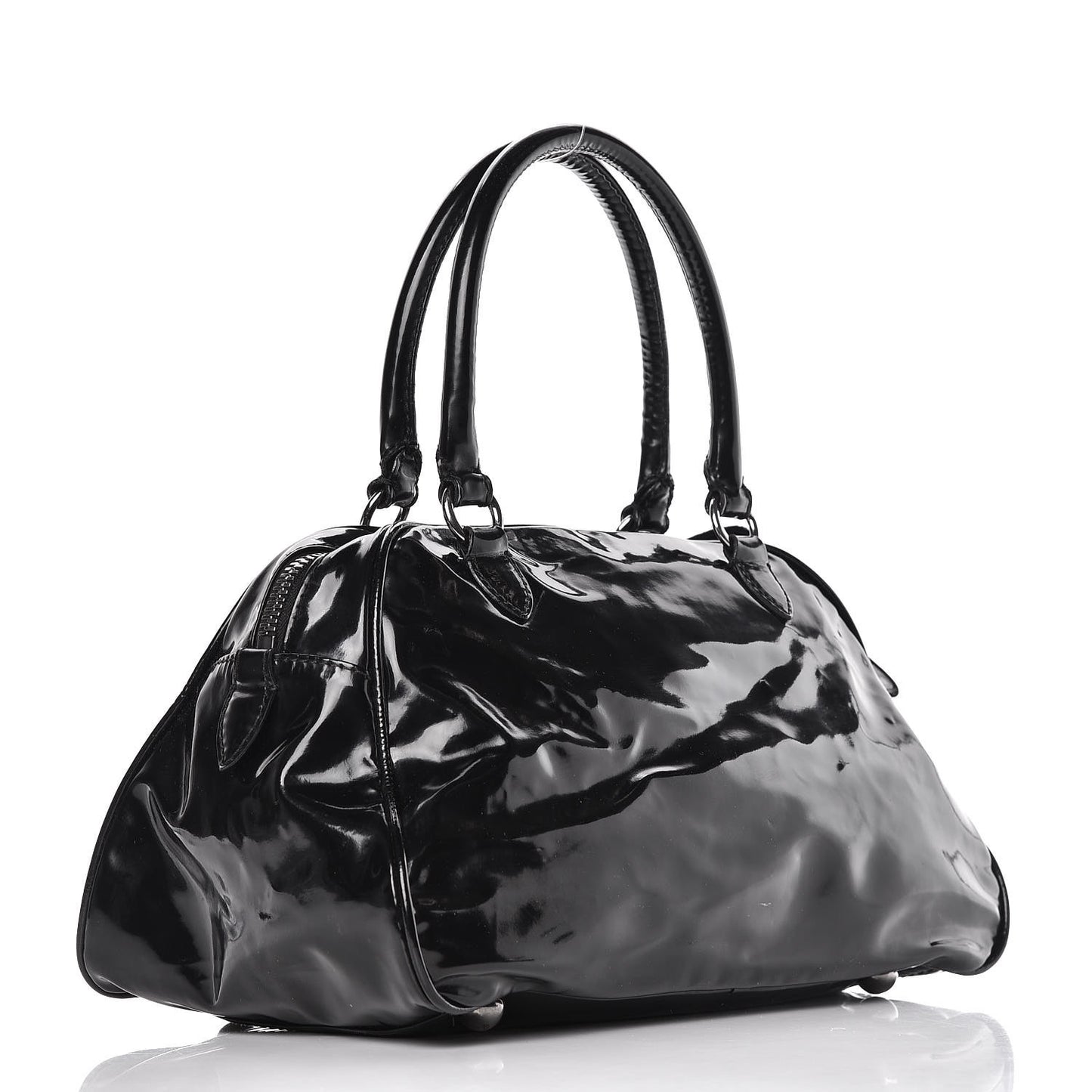 Patent Lacca Bow Bowler Tote Black