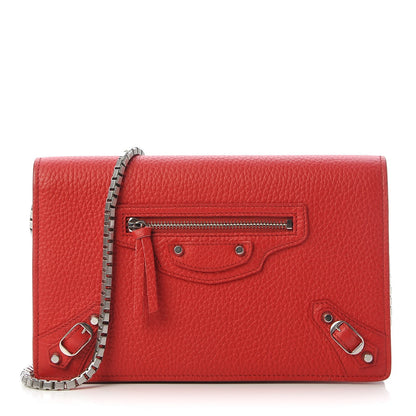 Balenciaga Vibrato Calfskin Classic Silver Hardware Wallet on Chain Rouge Cerise 1 of 9