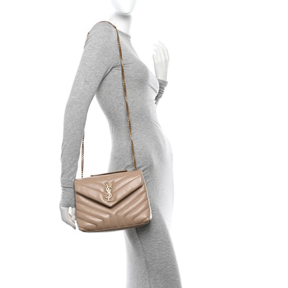 Saint Laurent Calfskin Y Quilted Monogram Small Loulou Chain Satchel Dark Beige 2 of 16