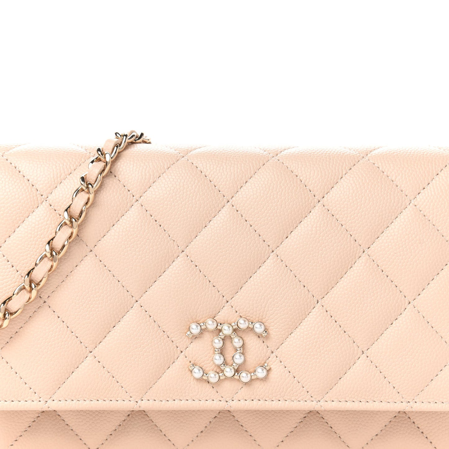 Caviar Quilted Coco Candy Wallet On Chain WOC Beige