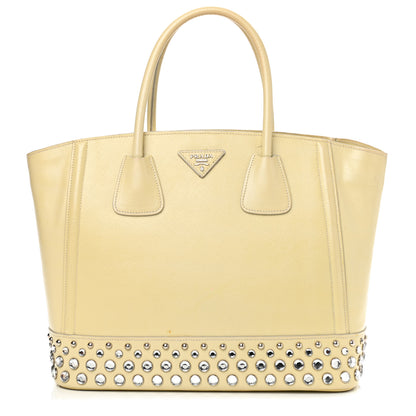 Prada Saffiano Vernice Crystal Studded Tote Talco 1 of 11