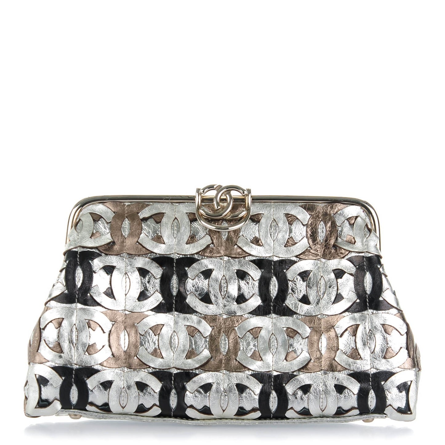 Crackled Calfskin CC Mix Frame Clutch Bronze