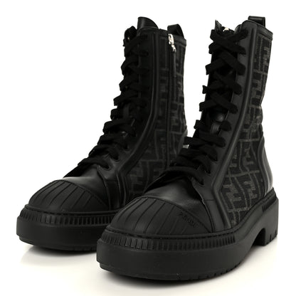 Fendi Fabric Jacquard Vitello FF Domino 50mm Biker Boots 40 Black Asfalto 4 of 10