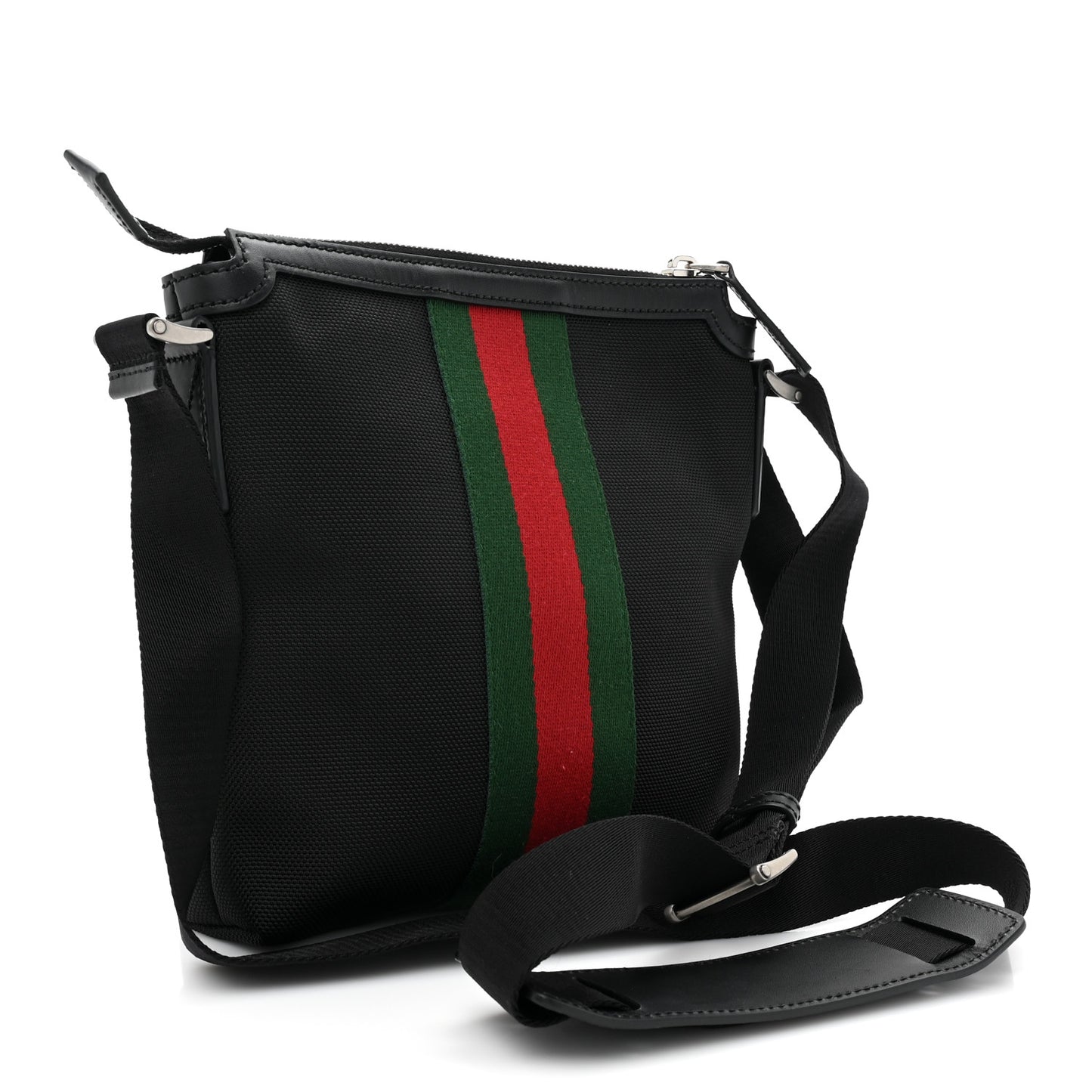 Techno Canvas Selleria Calfskin Web Small Flat Messenger Bag Black