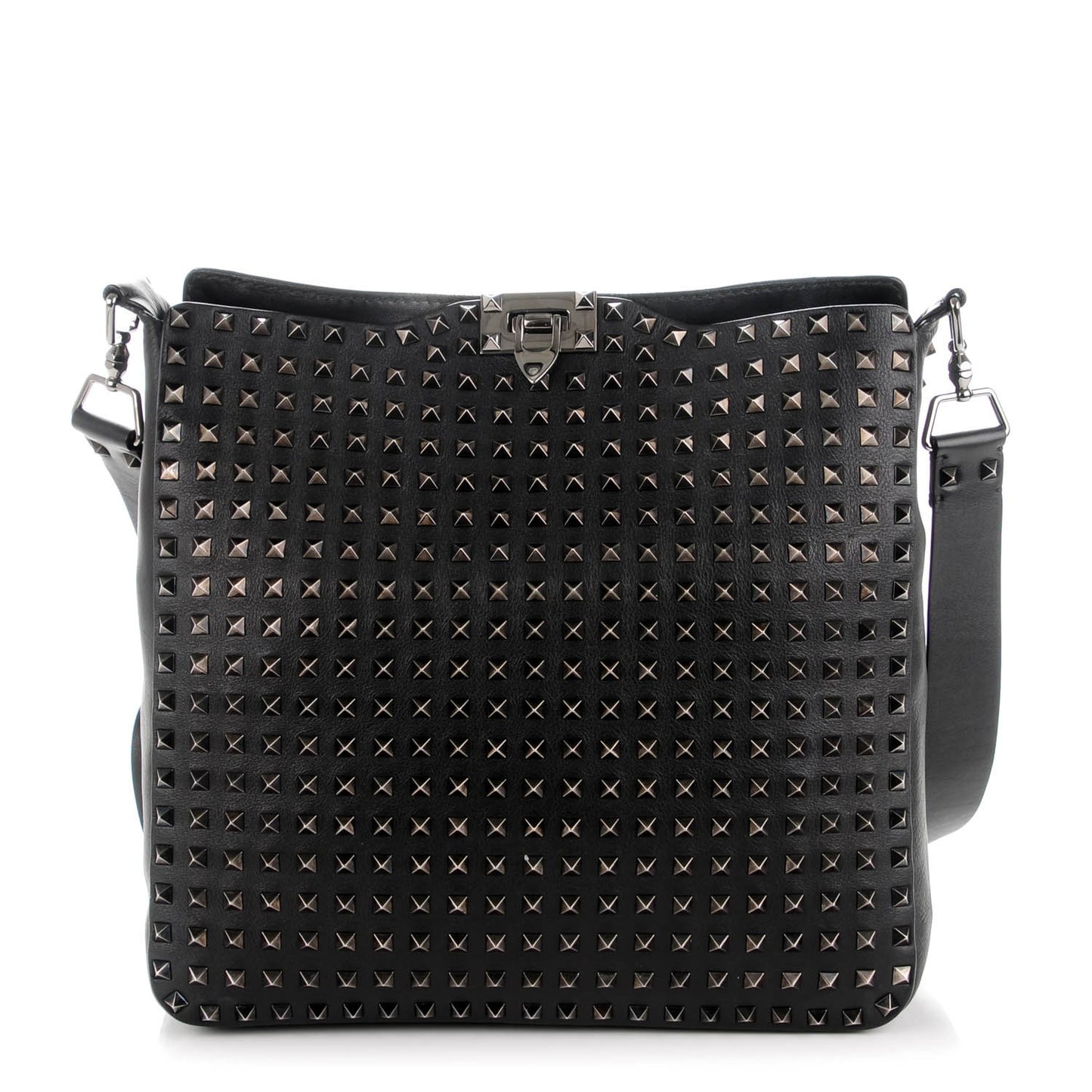 Calfskin Large Rockstud All Over Flip-Lock Messenger Bag Black