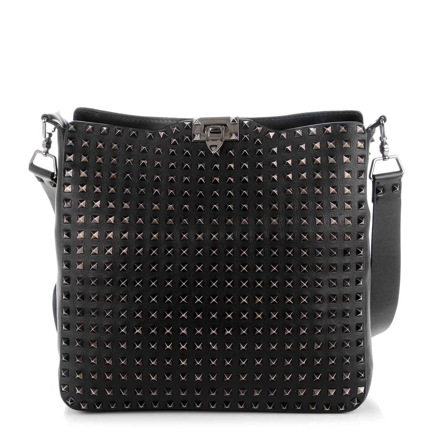 Valentino Garavani Calfskin Large Rockstud All Over Flip-Lock Messenger Bag Black 1 of 6