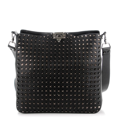 Valentino Garavani Calfskin Large Rockstud All Over Flip-Lock Messenger Bag Black 1 of 6