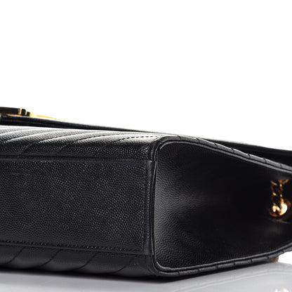 Saint Laurent Grain De Poudre Matelasse Chevron Large Monogram Satchel Black 9 of 9