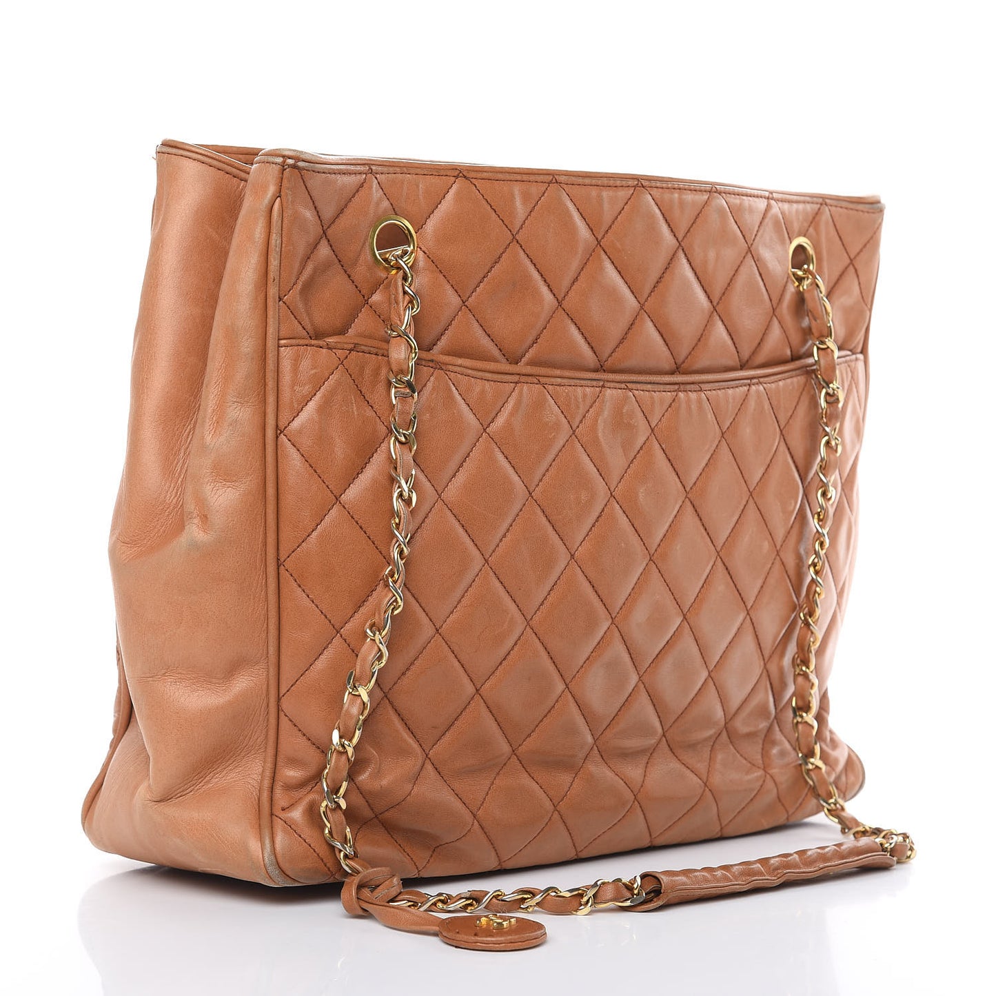Lambskin Quilted Shopping Tote Brown
