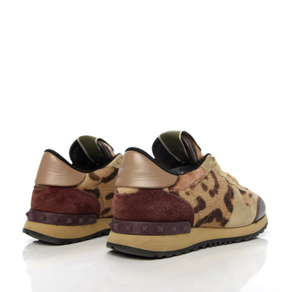 Valentino Garavani Calf Hair Suede Leopard Print Womens Rockrunner Sneakers 37 Multicolor 4 of 9