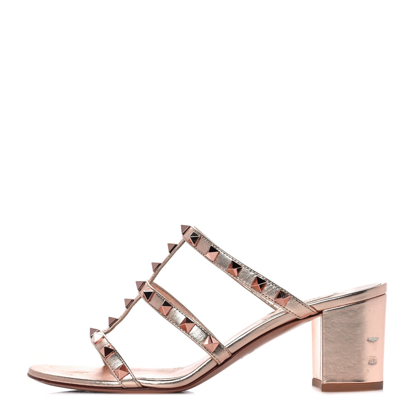 Metallic Nappa Rockstud 60mm Caged Slide Sandals 38.5 Rame
