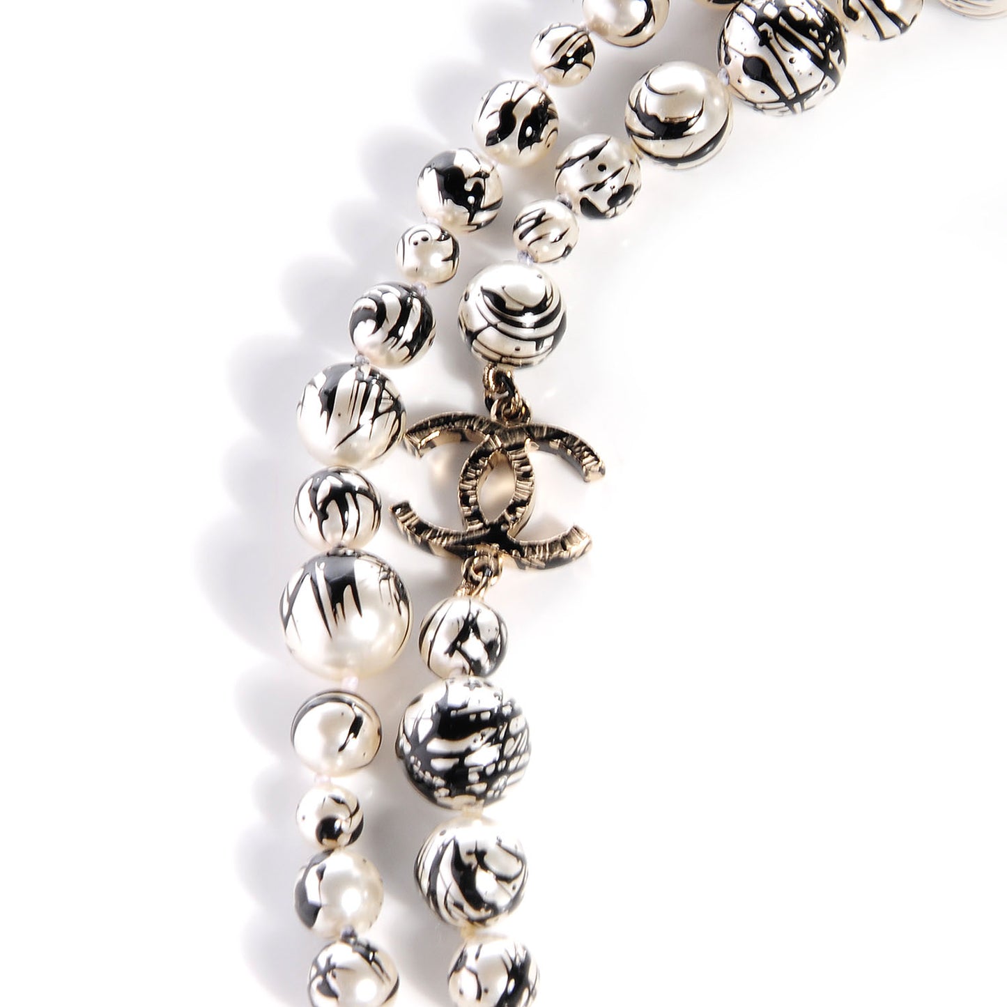 Pearl CC Graffiti Long Necklace Black Gold