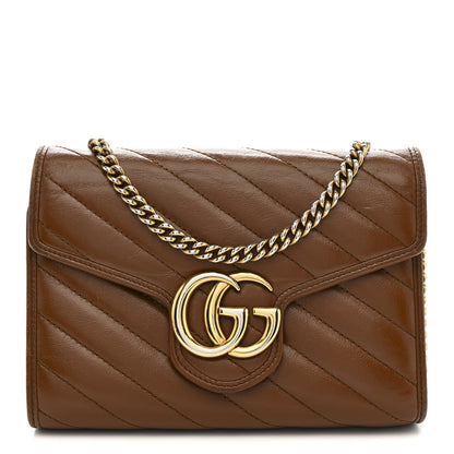 Gucci Azalea Calfskin Matelasse Diagonal GG Marmont Chain Wallet Cuir 1 of 18