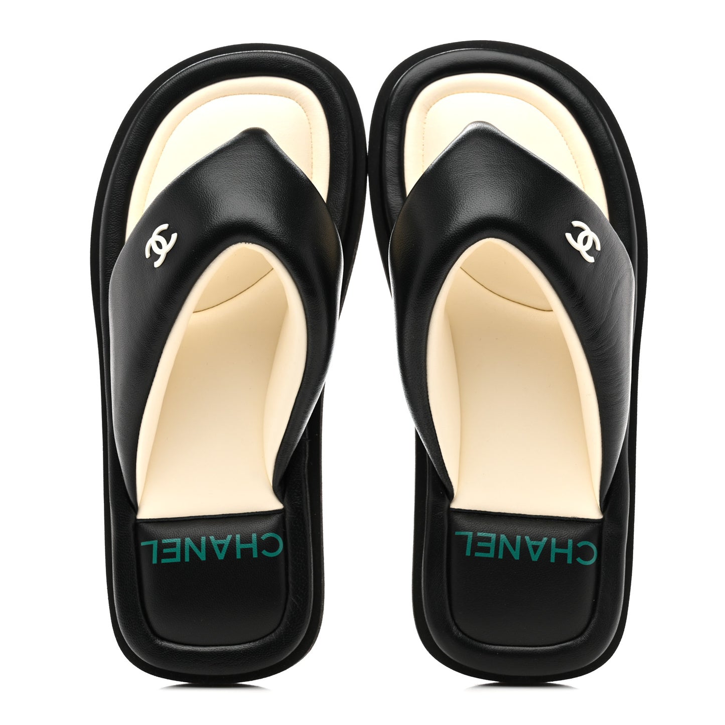 Lambskin Padded Pool Thong Sandals 37 Black