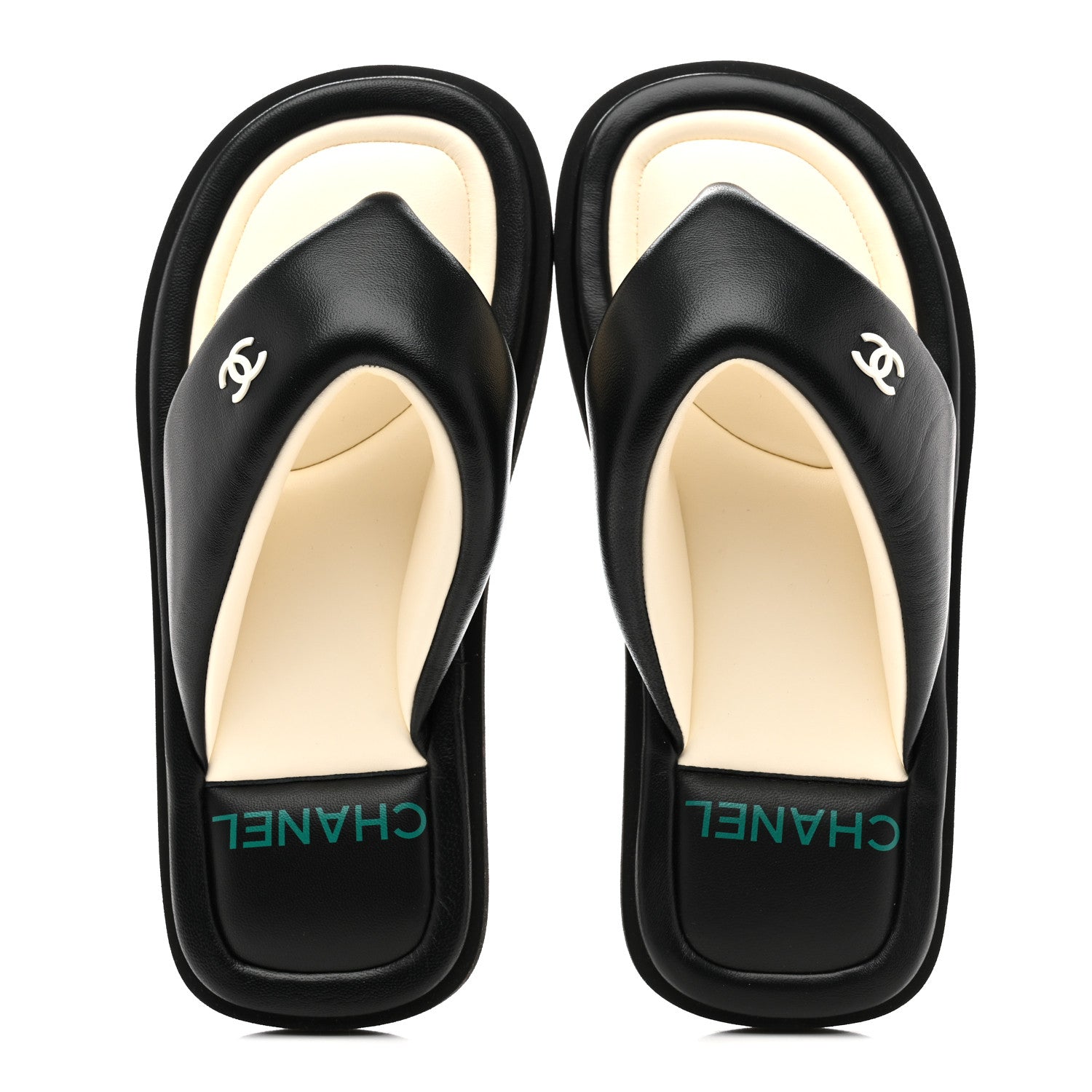 Chanel Lambskin Padded Pool Thong Sandals 37 Black 2 of 9