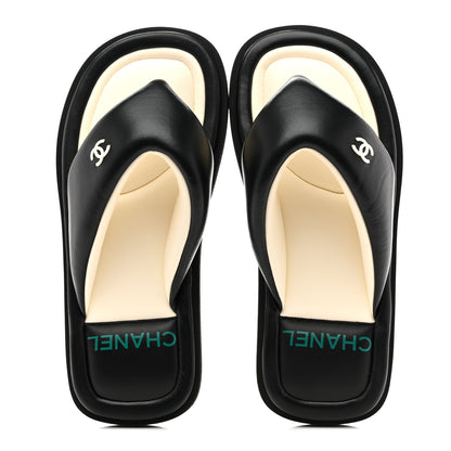 Chanel Lambskin Padded Pool Thong Sandals 37 Black 2 of 9