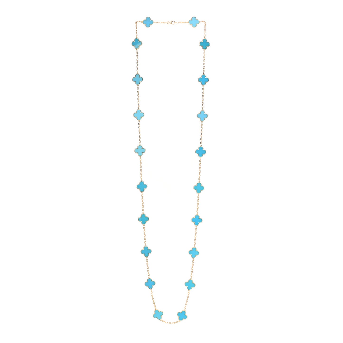 18K Yellow Gold Turquoise 20 Motifs Vintage Alhambra Necklace