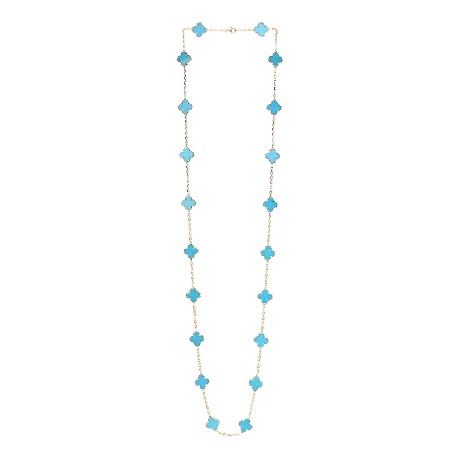 Van Cleef & Arpels 18K Yellow Gold Turquoise 20 Motifs Vintage Alhambra Necklace 3 of 7