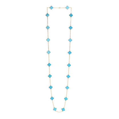 Van Cleef & Arpels 18K Yellow Gold Turquoise 20 Motifs Vintage Alhambra Necklace 3 of 7