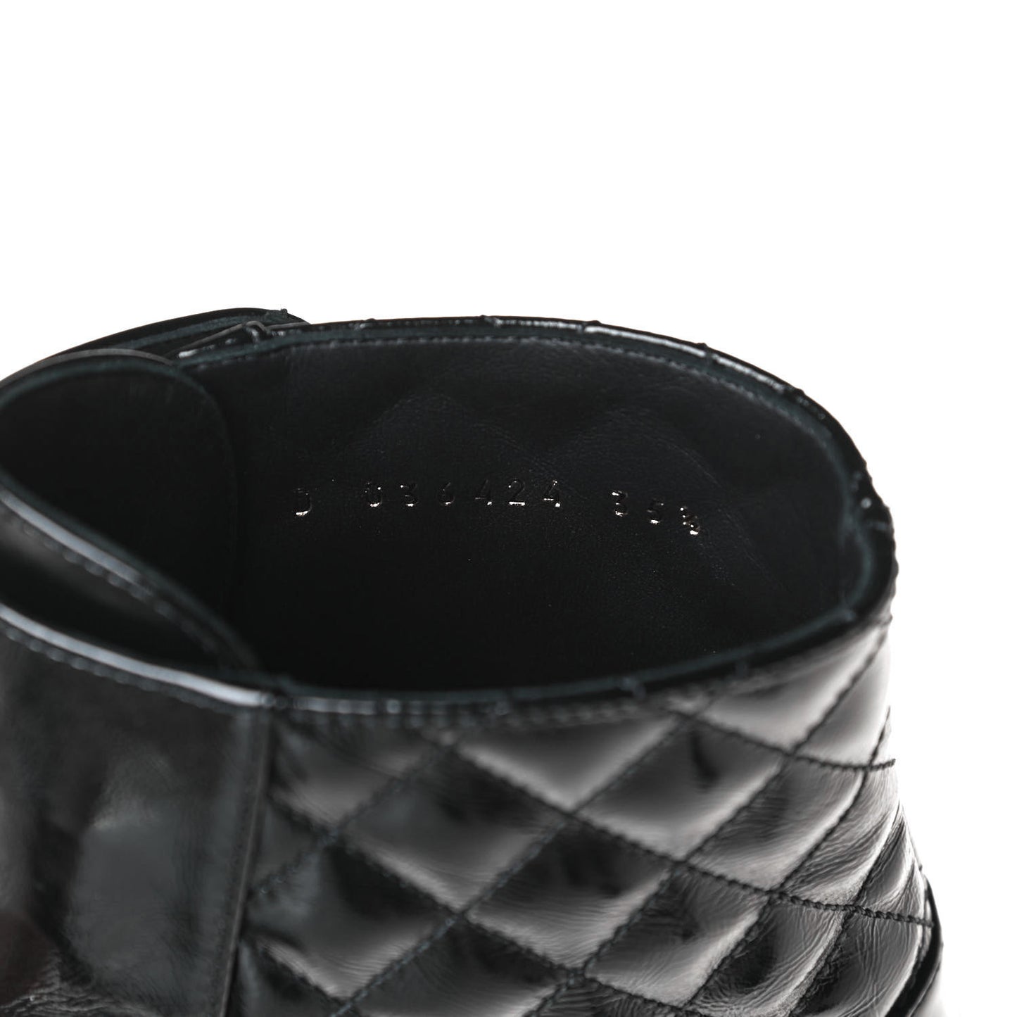 Shiny Calfskin Quilted Lace Up Combat Boots 35.5 Black