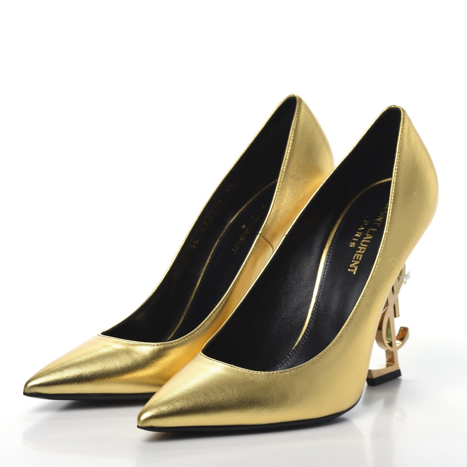 Saint Laurent Calfskin Opyum 100 Pumps 38 Gold 3 of 7
