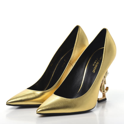 Saint Laurent Calfskin Opyum 100 Pumps 38 Gold 3 of 7