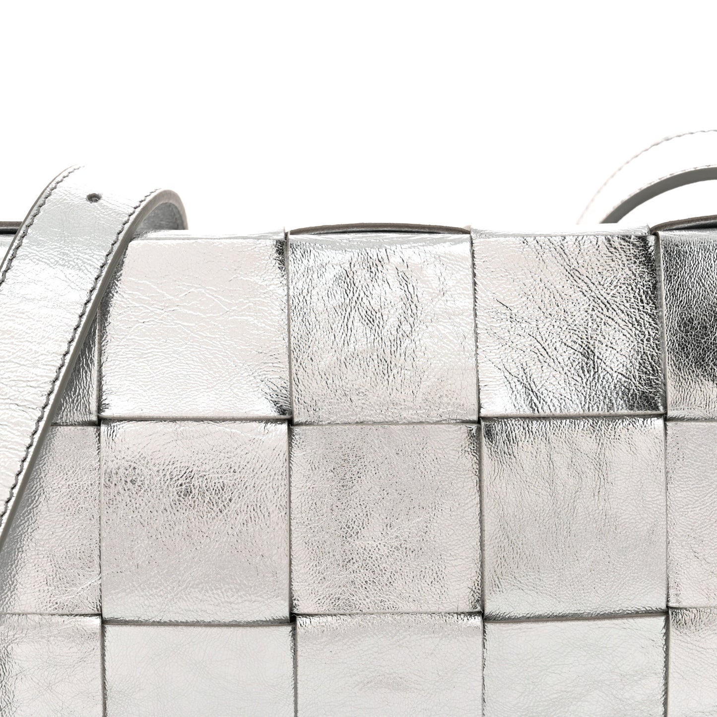 Metallic Lambskin Maxi Intrecciato Cassette Crossbody Bag Silver