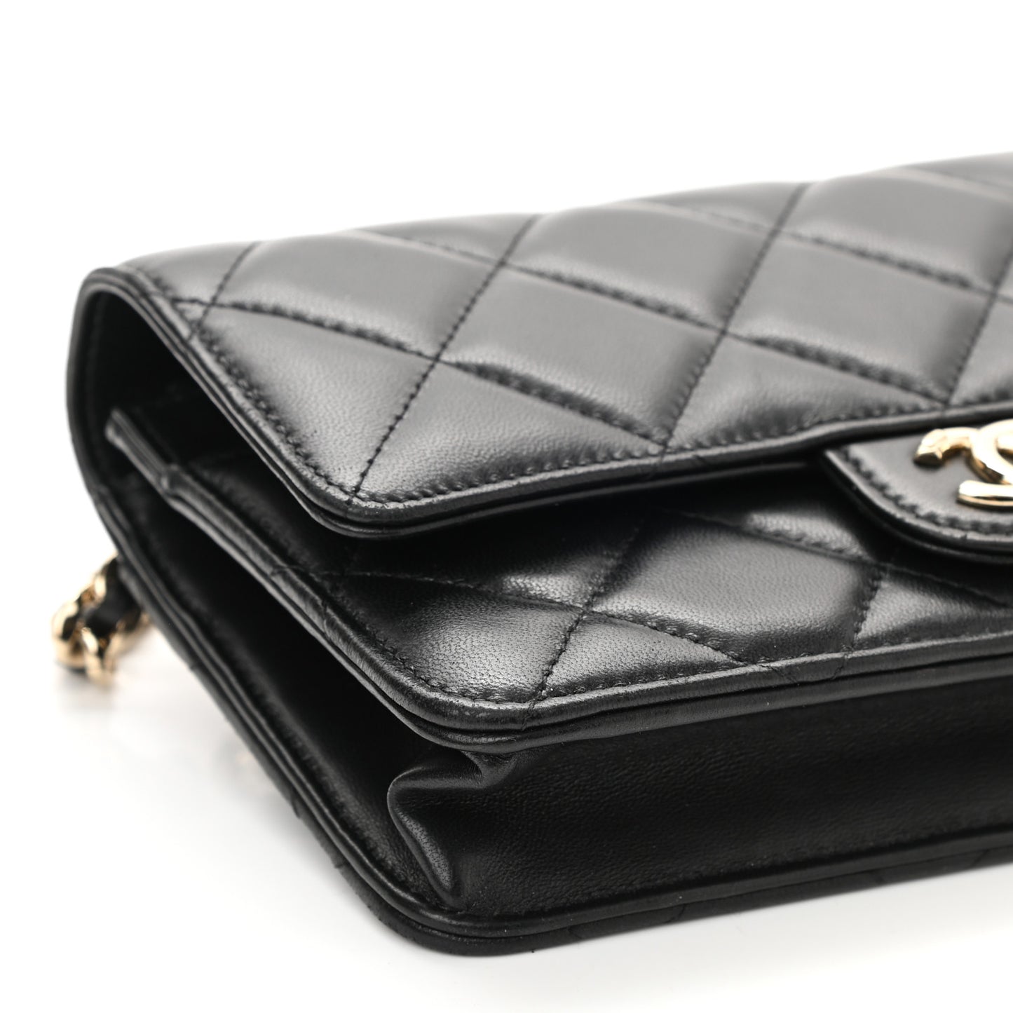Lambskin Resin Bi-Color Quilted Wallet On Chain WOC Black